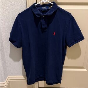 Ralph Lauren Blue Polo Shirt with red pony Accents slim fit large